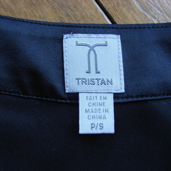 Y2K Black Satin Babydoll Cami Top Tristan Sleeveless Crisscross Pleated Small - Picture 3 of 15